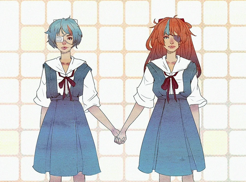 Ayanami Rei und Asuka in Ganzkörperanzug