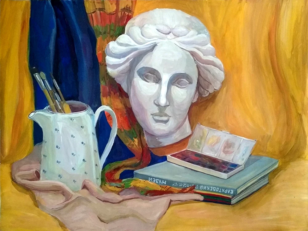 Akademische Malerei mit Gipskopf