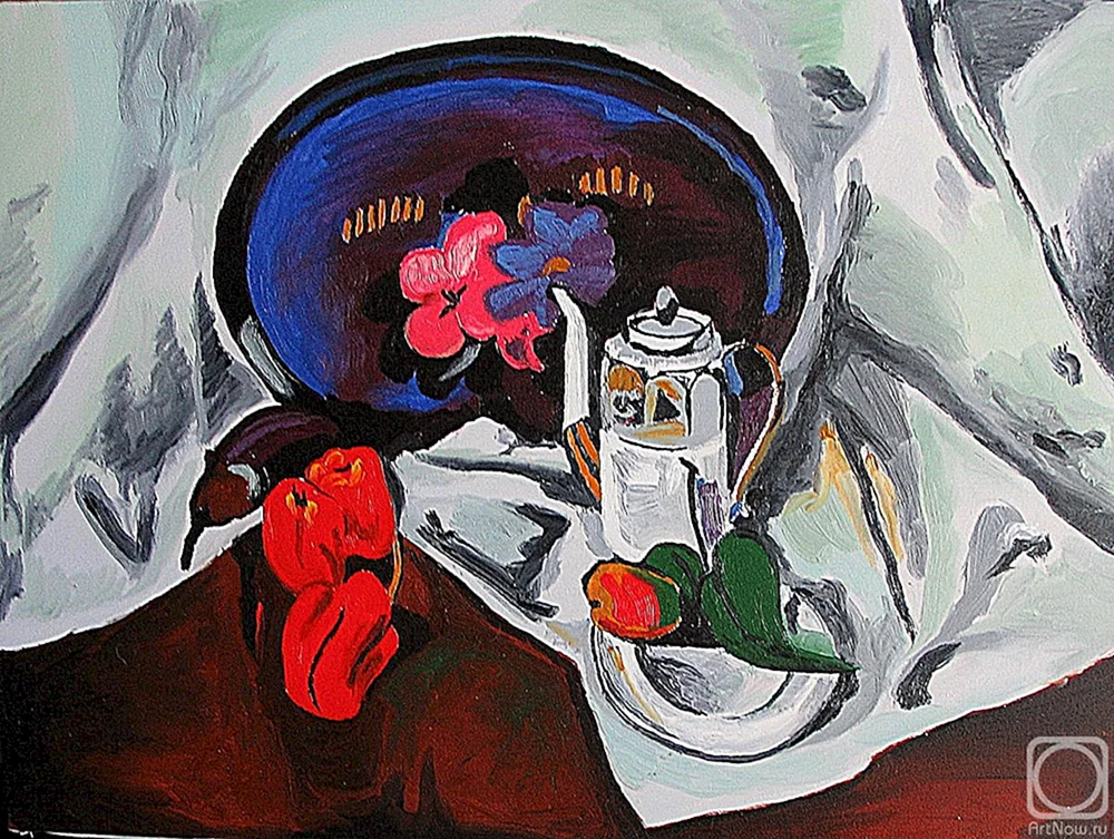 Alexander Kuprin Stillleben mit Kaffeekanne und blauem Tablett 1914