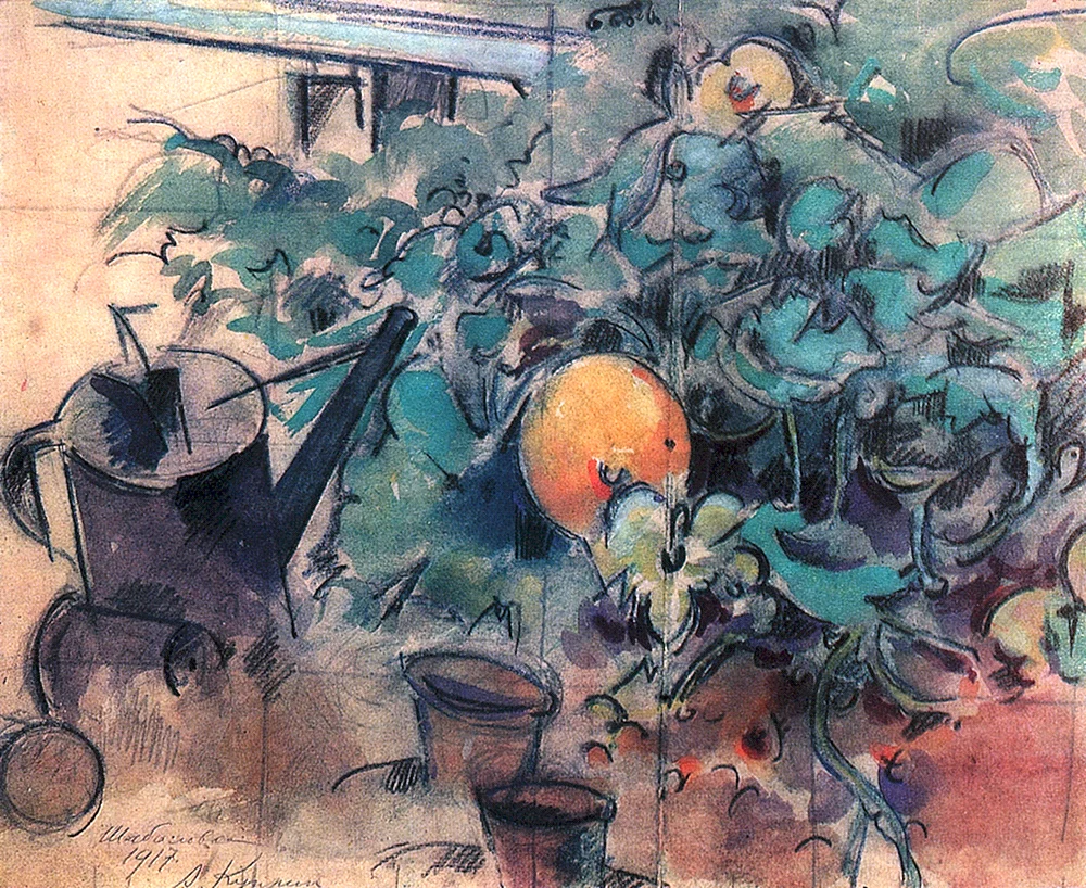 Alexander Kuprin Stillleben mit Kaffeekanne und blauem Tablett 1914