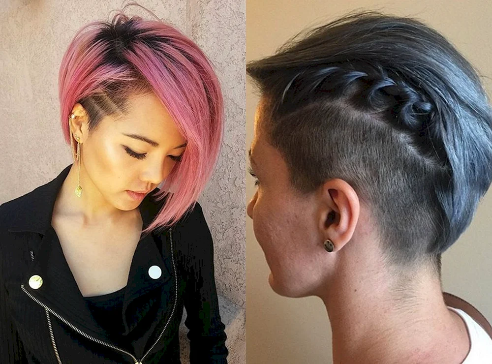 Kurzer Haarschnitt mit rasierten Schläfen Haarschnitt für Frauen. Barthaare