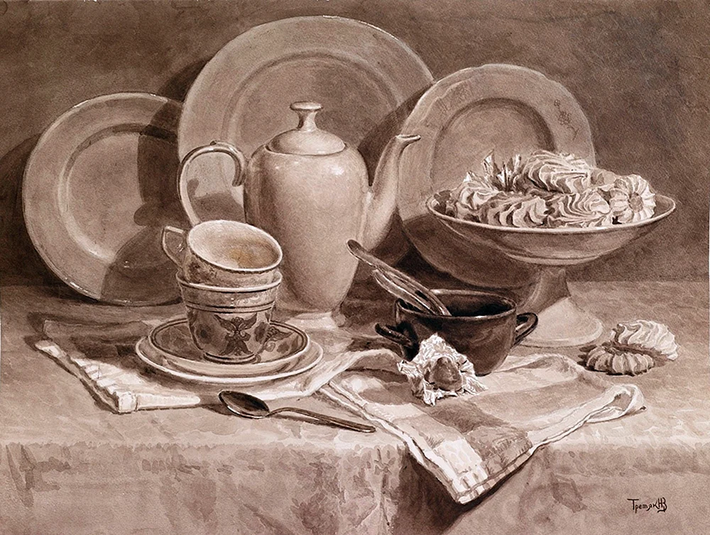 Akademisches Stillleben mit Aquarell Andriyaka