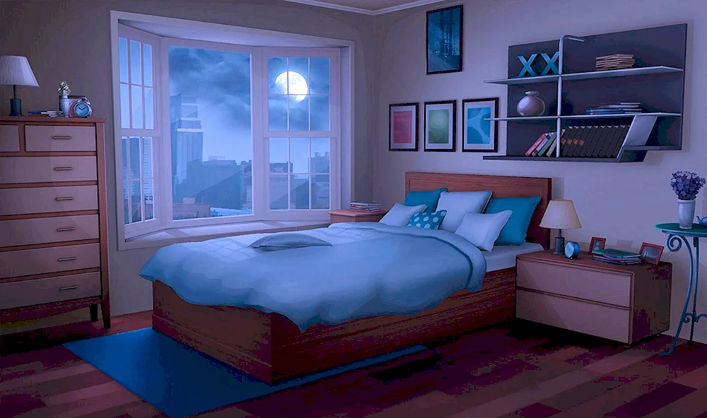 Ein Zimmer mit einem Bett im Dunkeln