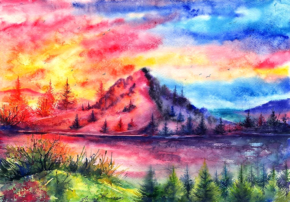 Landschaften mit Buntstiften.
