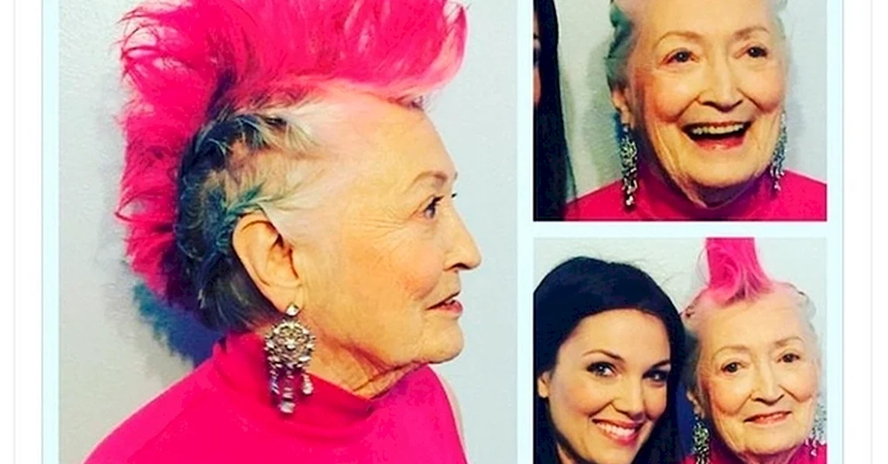 Oma mit rosa Irokesenschnitt