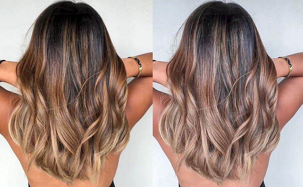 Balayage auf dunklem Haar mit warmen Farbtönen