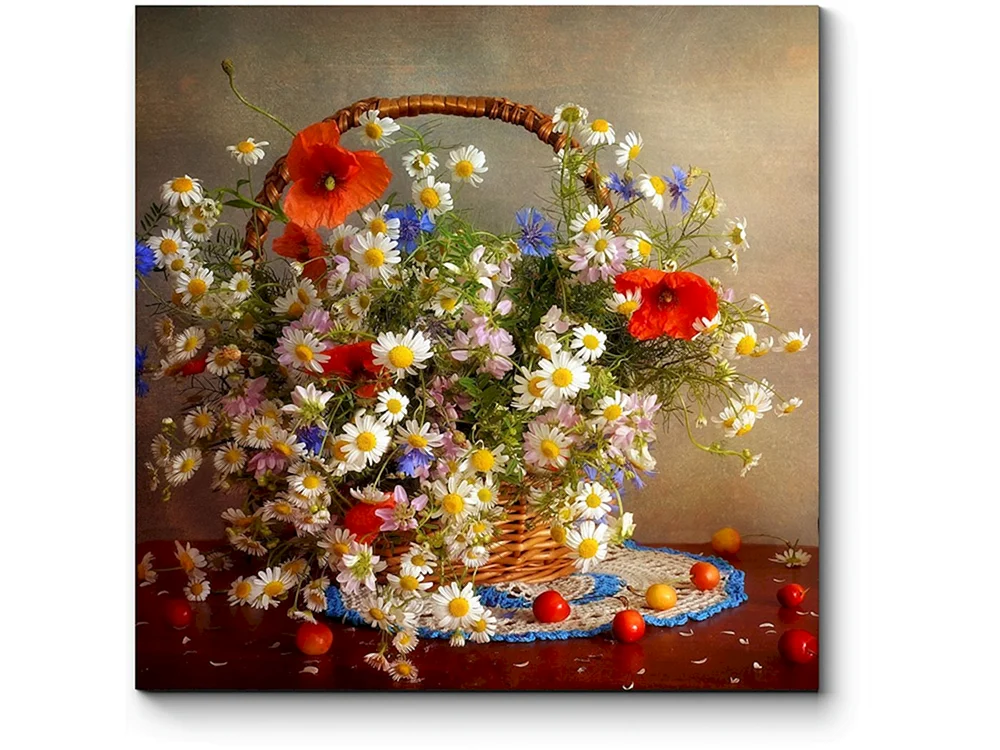 Sträußchen mit Mohnblumen Gänseblümchen und Kornblumen