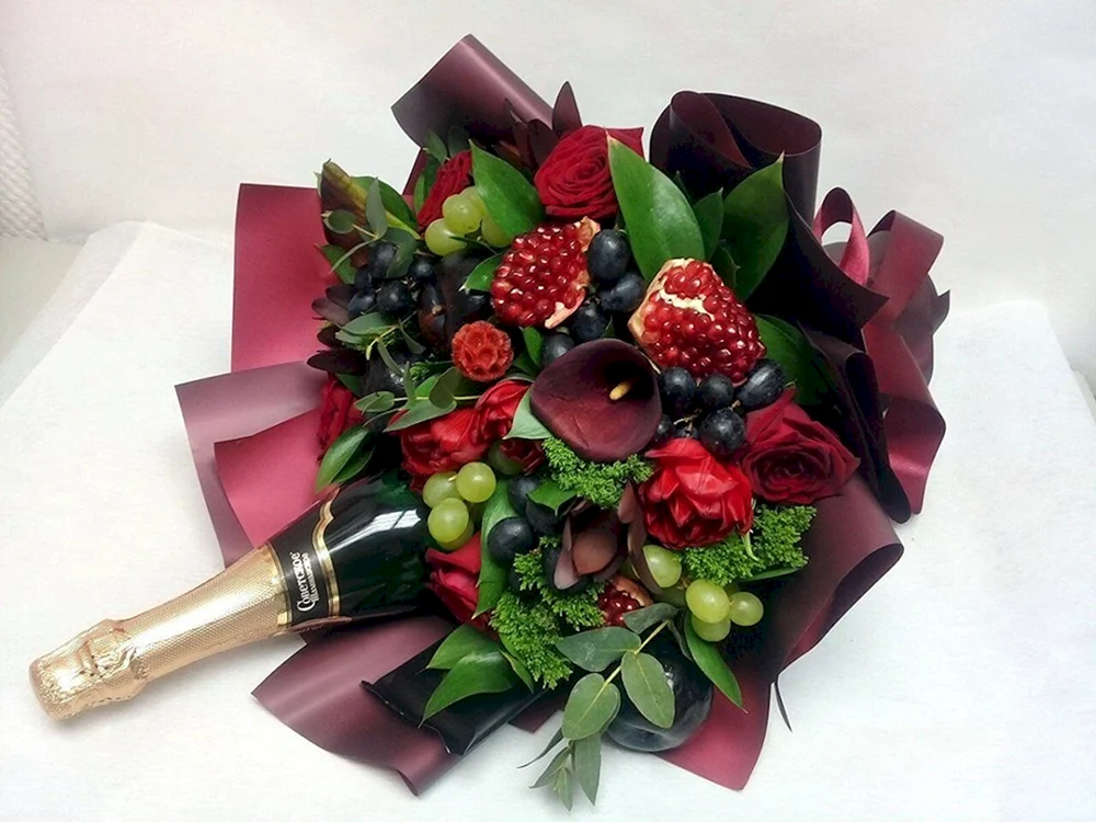 Männerbouquet mit Cognac und Snack