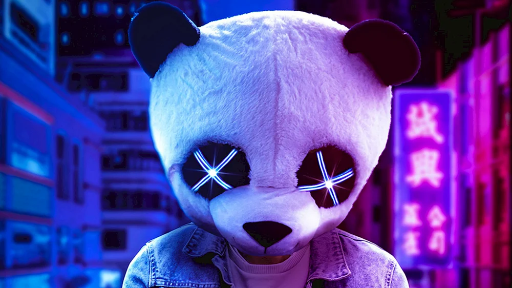 Ein Mann mit Pandakopf