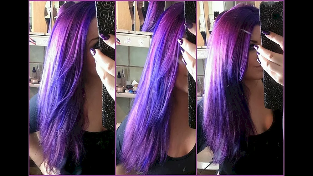 Schwarzes Haar mit lila Strähnen