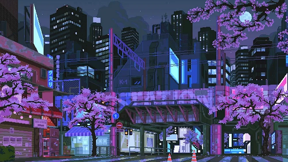 Cherry Blossom Cyberpunk City