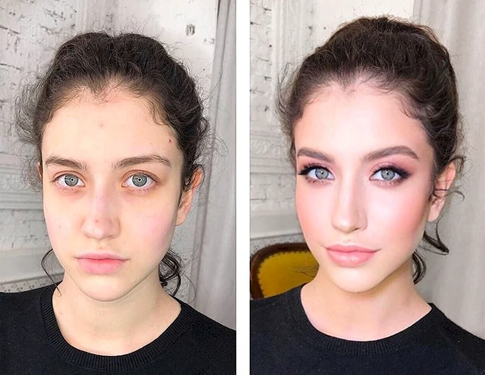 Mädchengesicht vor und nach dem Make-up