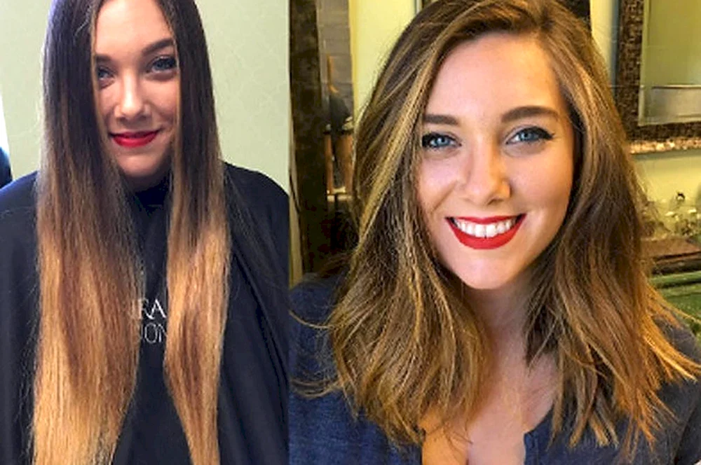 Langer Bob vor und nach dem Haarschnitt