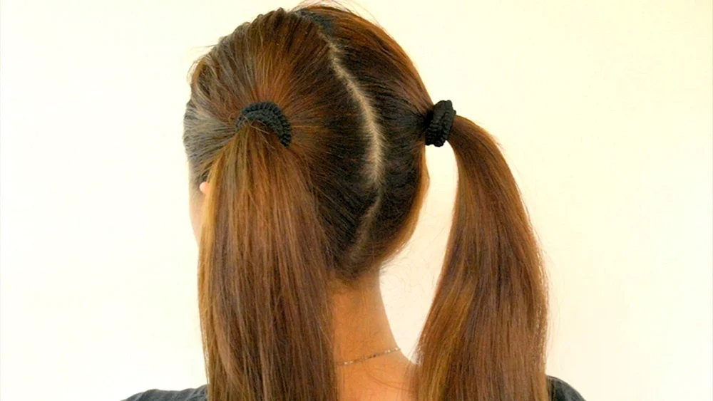 Zwei Pferdeschwanzfrisuren