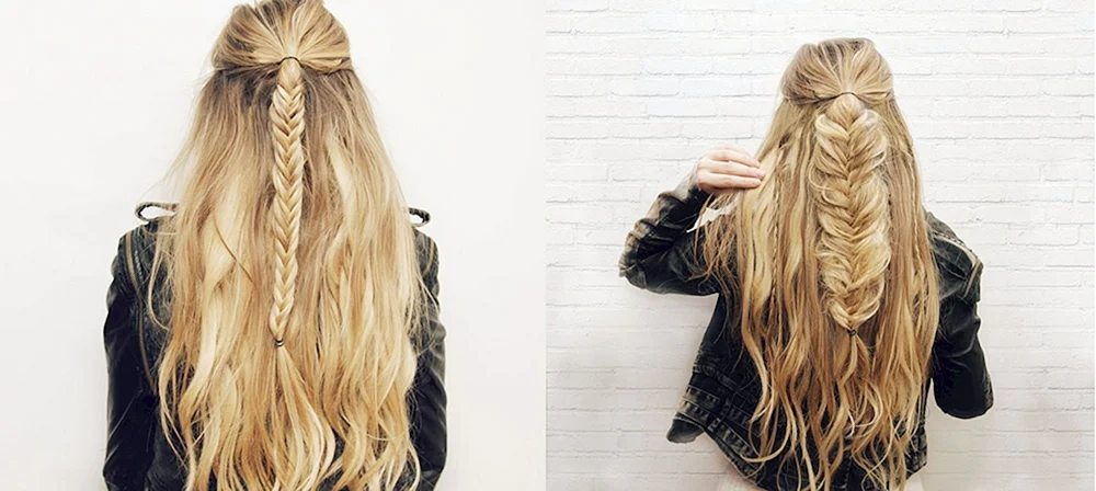 Zwei Zöpfe mit losem Haar