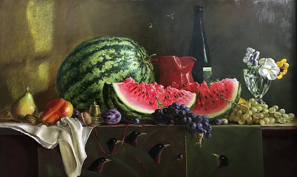 Aquarell Stilleben mit Wassermelone Anatoliy Nenartovich