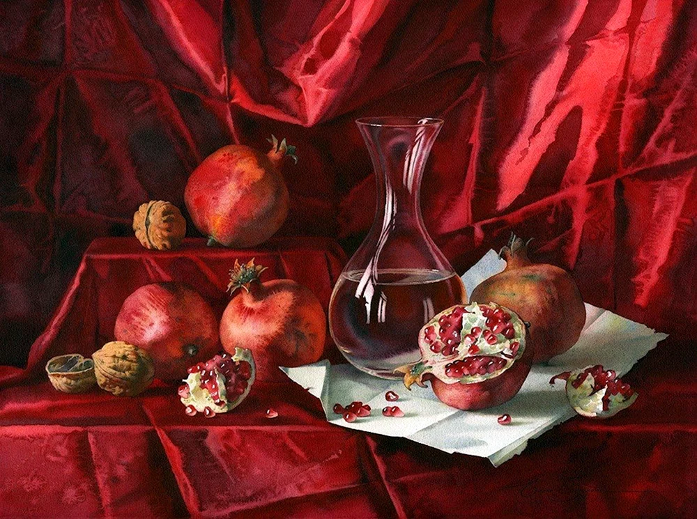 Elena Bazanova Aquarell Granatapfel