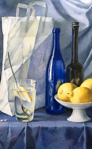 Elena Bazanova Stillleben Gemälde. Flasche