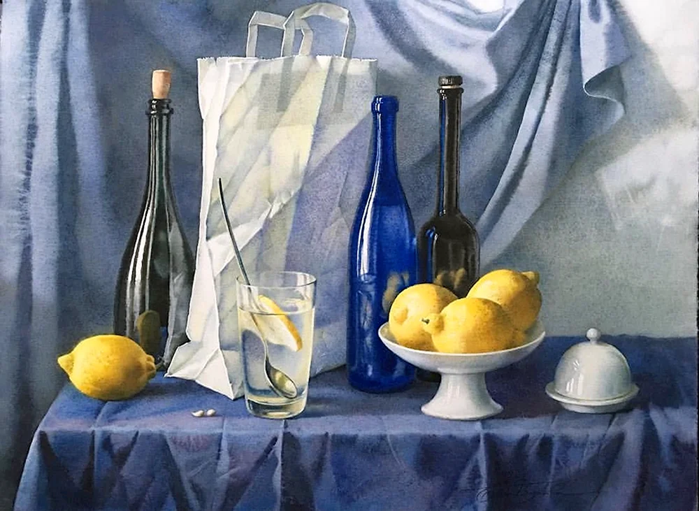 Elena Bazanova Stillleben Gemälde. Flasche