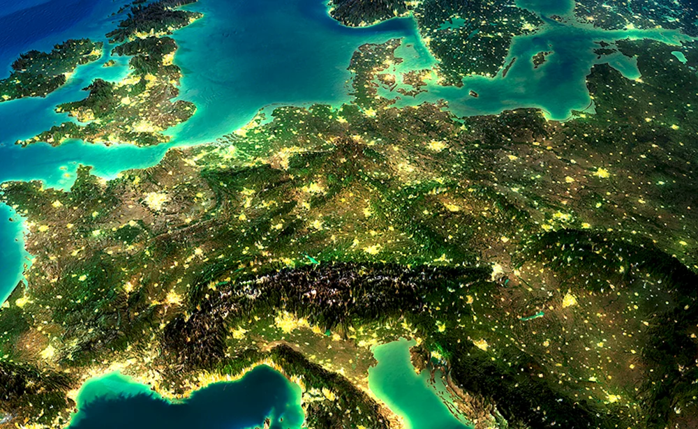 Europa aus dem Weltraum bei Nacht