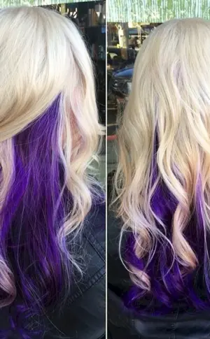 Lila Haarfärbung auf blondem Haar