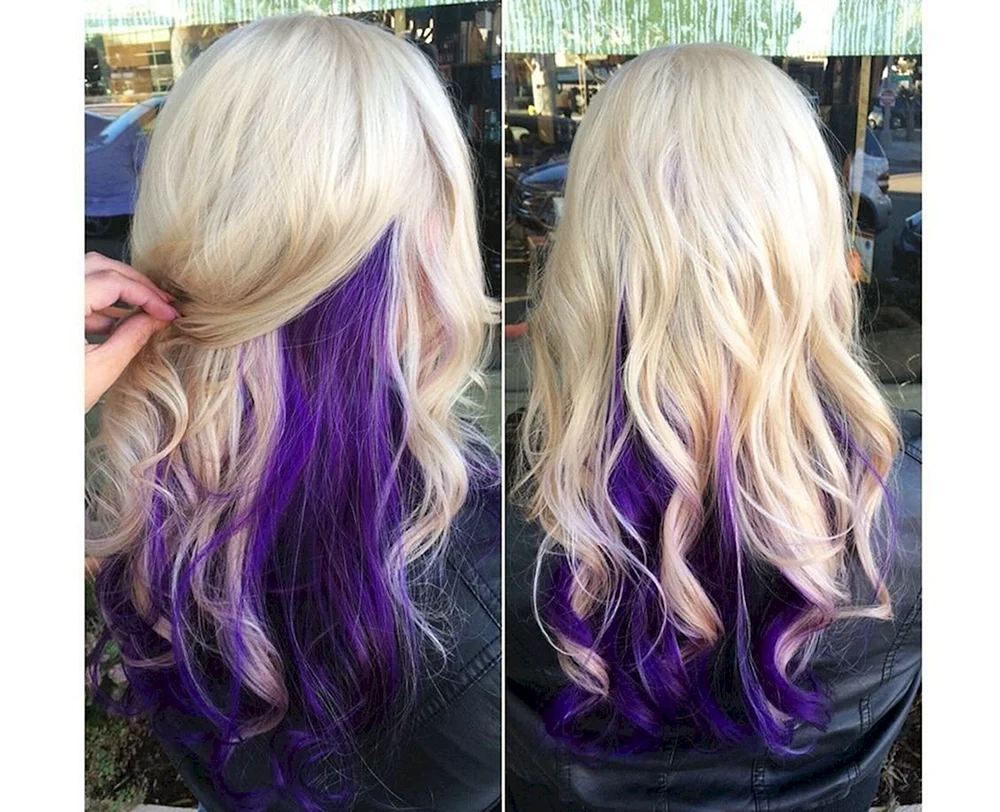 Lila Haarfärbung auf blondem Haar