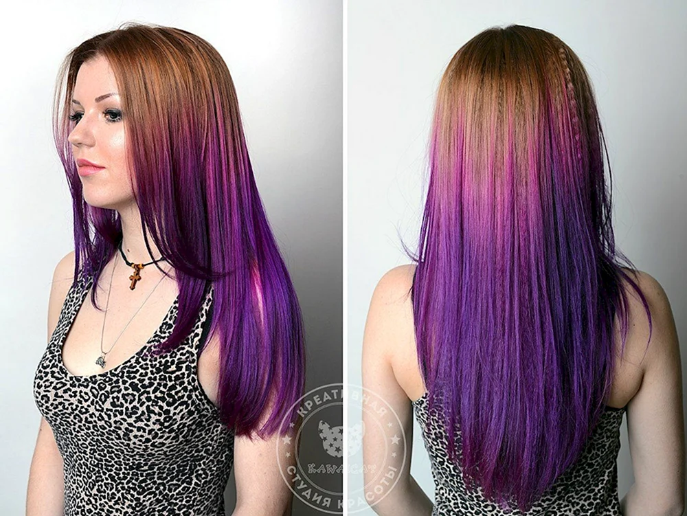 Lila Ombré auf braunem Haar