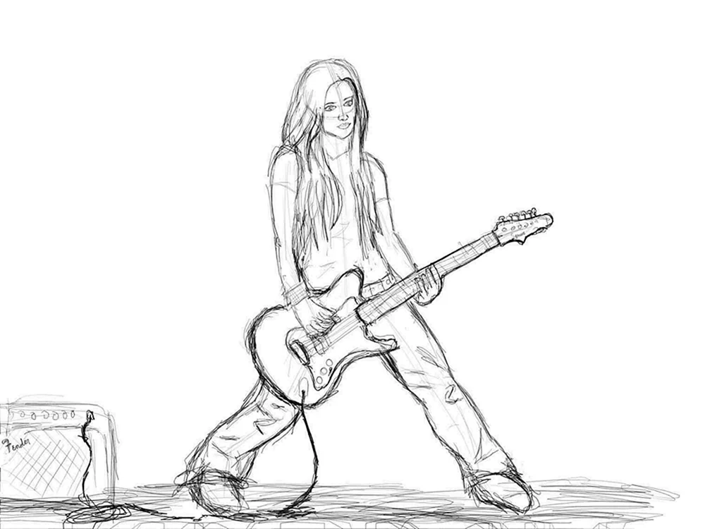 Mädchen mit einer Gitarre zeichnen