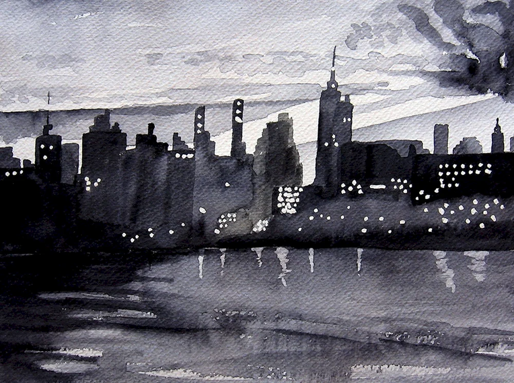 Grizaille Aquarell Stadtbild