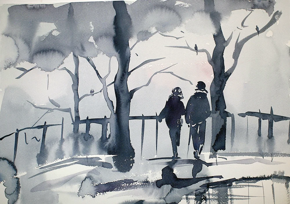 Grizaille-Aquarell-Landschaft