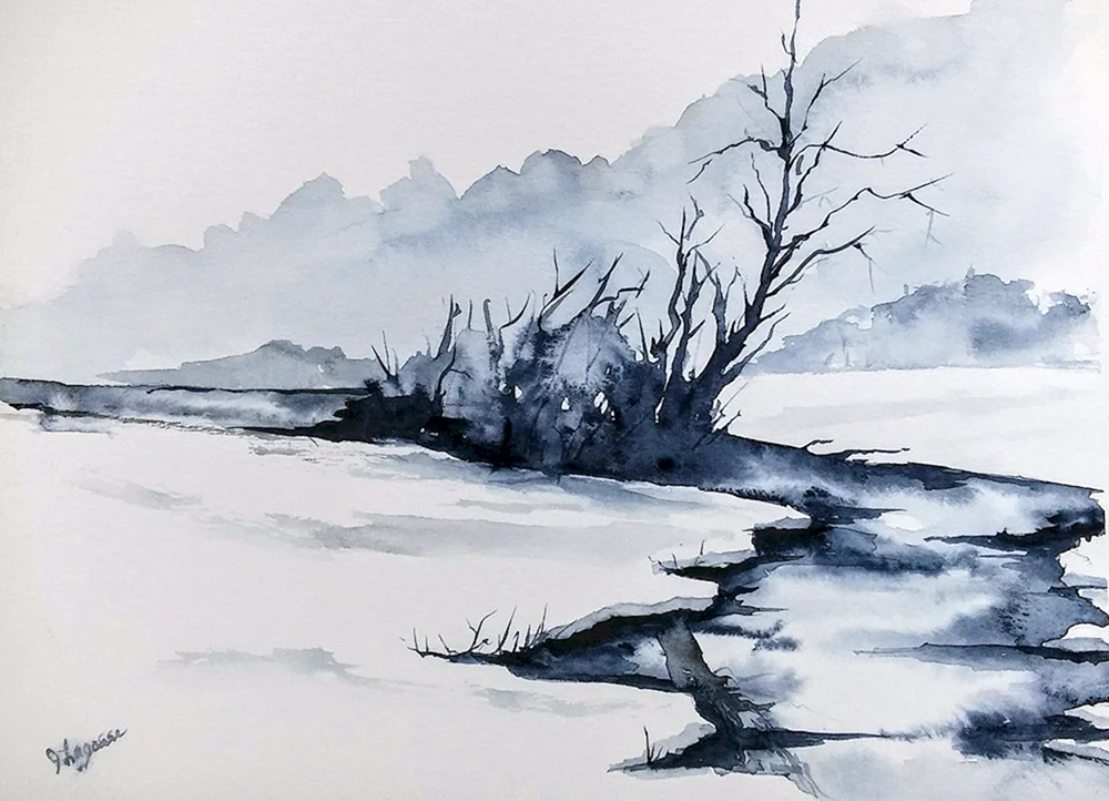 Grizaille Aquarell Landschaft