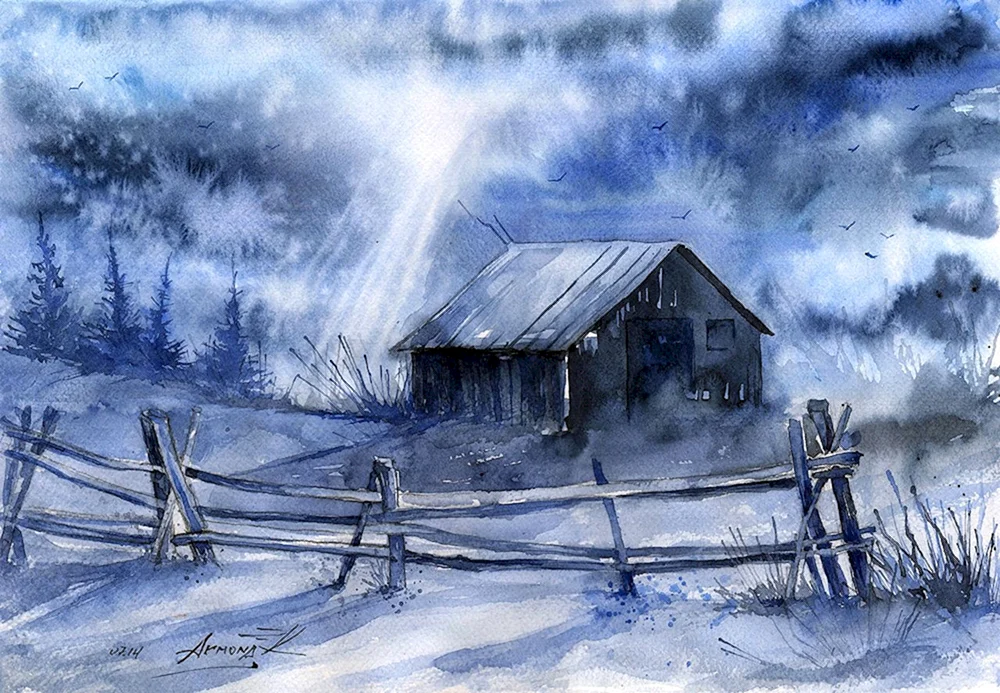Grizaille Aquarell Landschaft