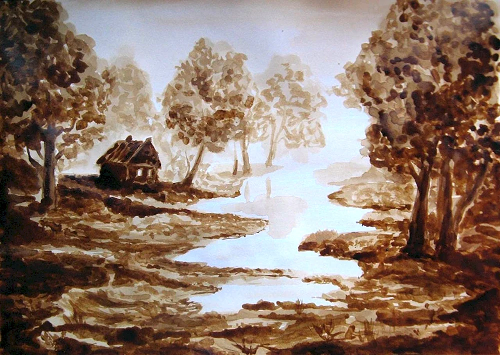 Grizaille Aquarell Landschaft