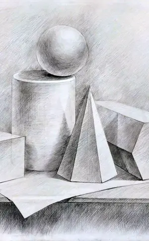 Grisaille Stillleben von geometrischen Körpern