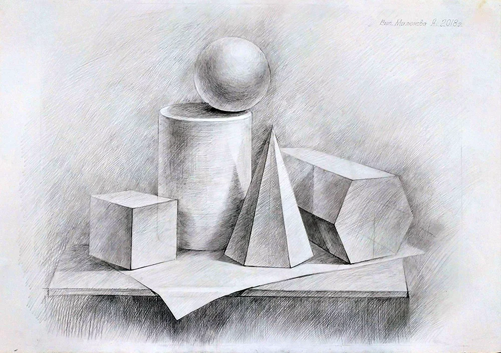 Grisaille Stillleben von geometrischen Körpern