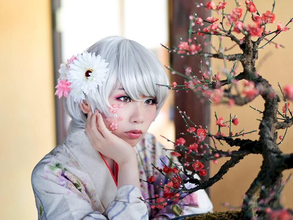 Japanisches Mädchen mit weißem Haar