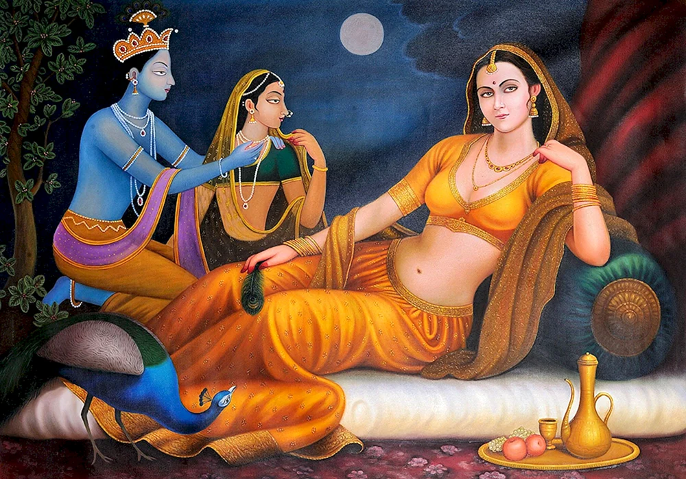 Indische Malerei von Krishna und Radha