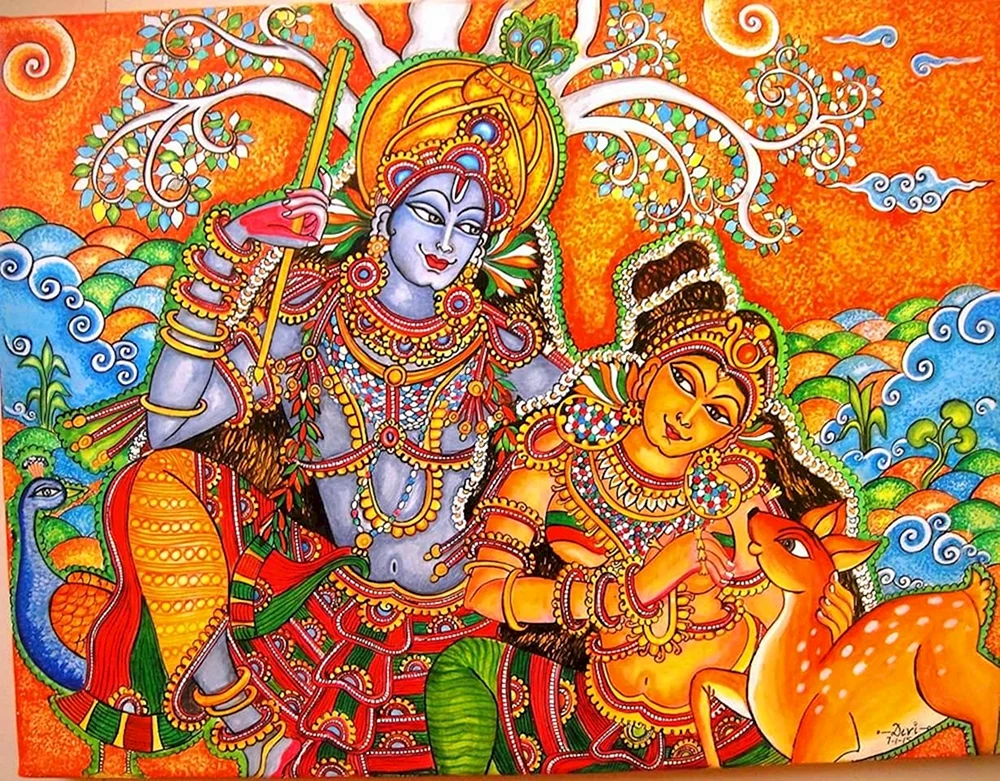Altindische Malerei von Krishna