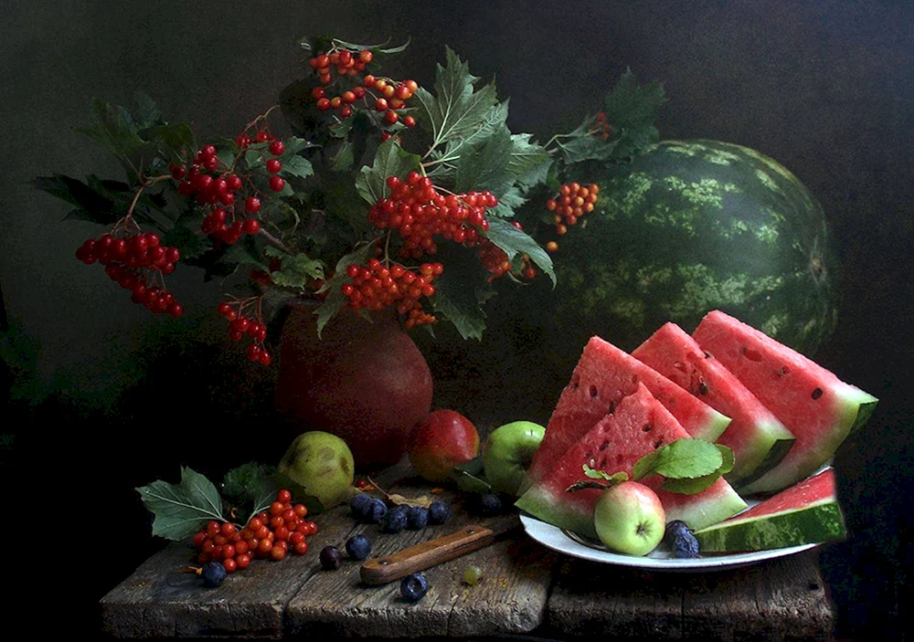 “Stilleben mit Wassermelone Aquarell"