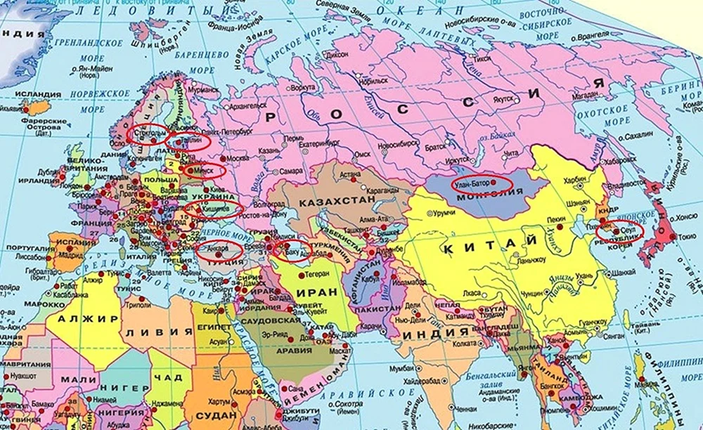 Russlands Territorium, an das es grenzt Russland auf der Karte