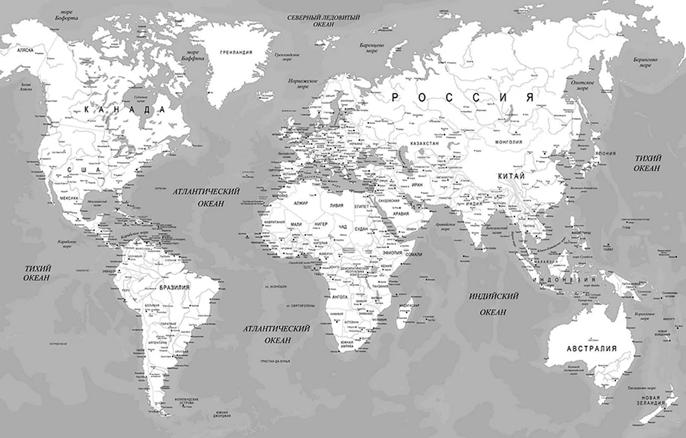 Weltkarte mit Ländernamen in Russisch