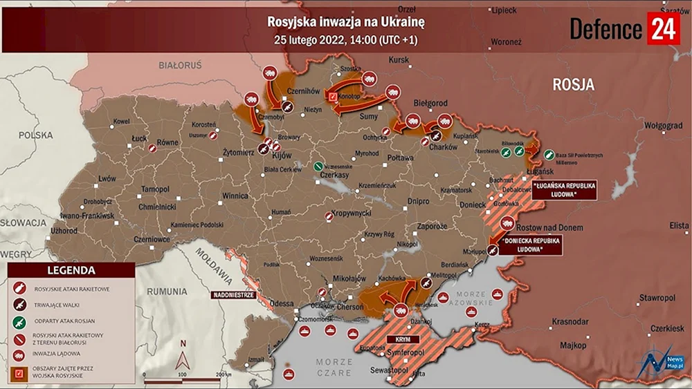 Karte der russischen Übernahme der Ukraine 2022
