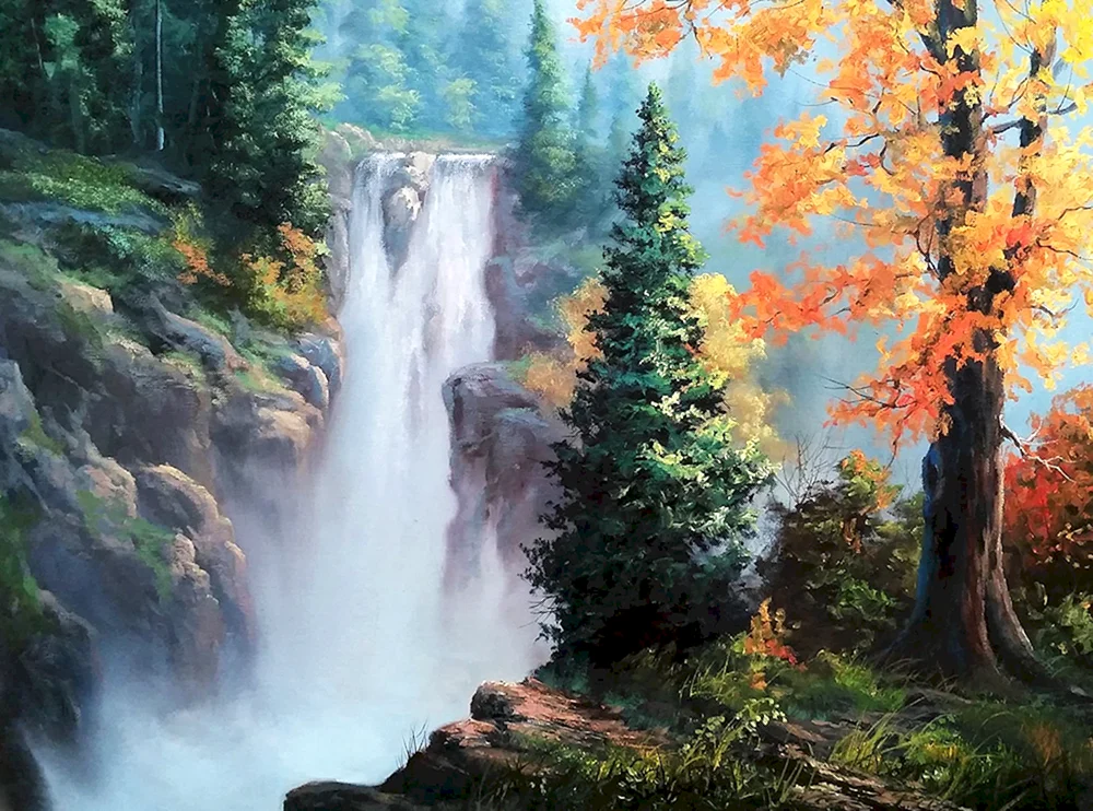 Wasserfalllandschaft in der Malerei