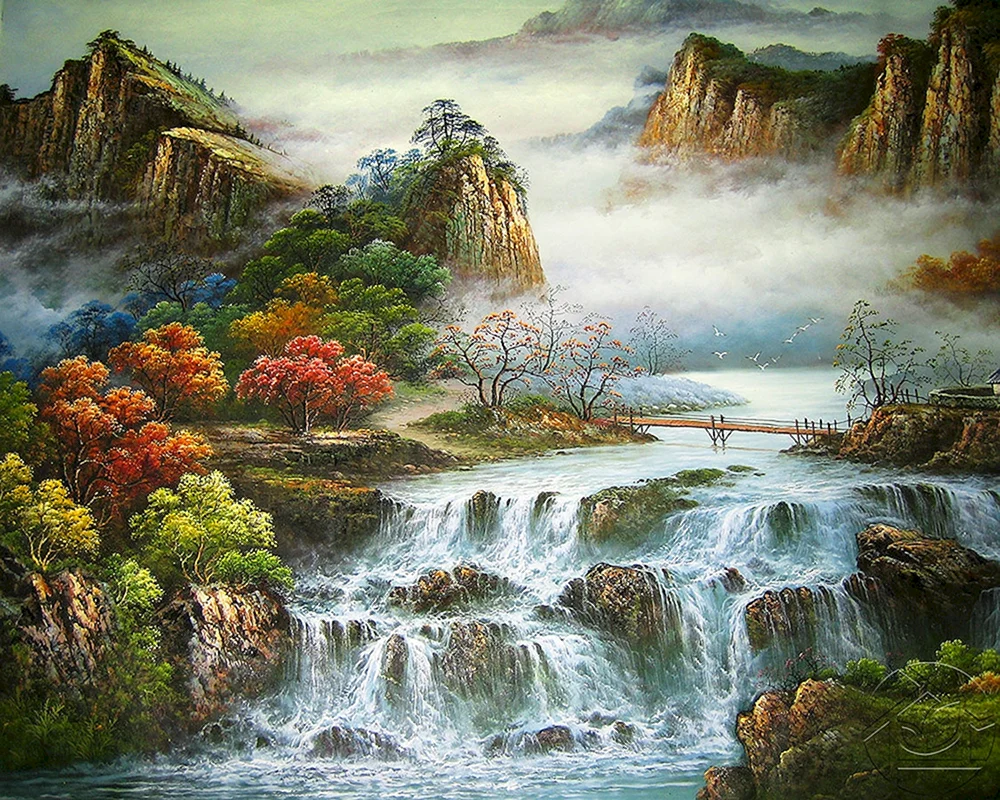 Malerei von Thomas Akole Wasserfälle