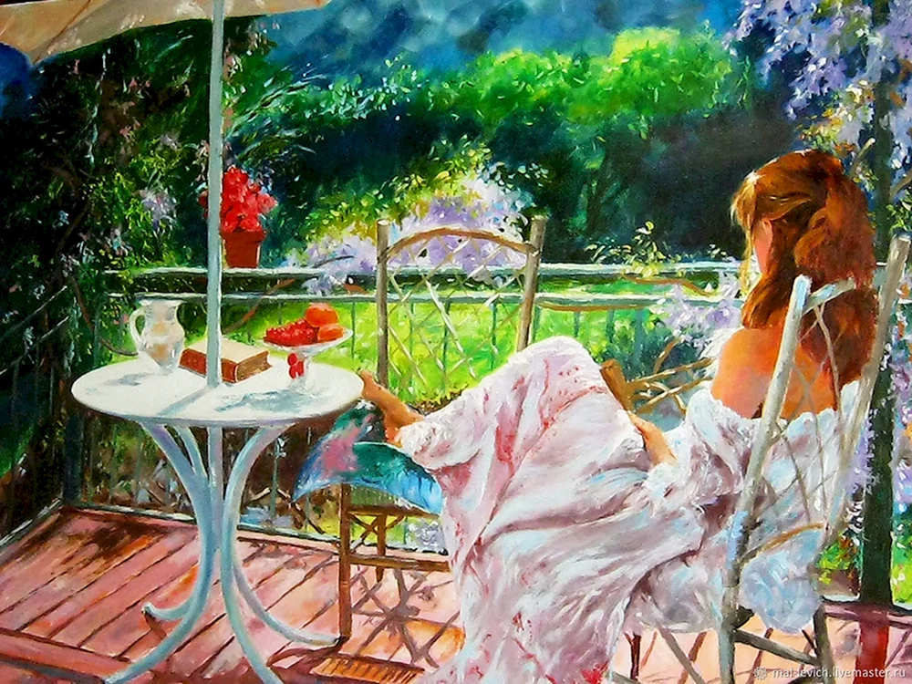 Gemälde Vicente Romero Redondo Morgen auf der Terrasse