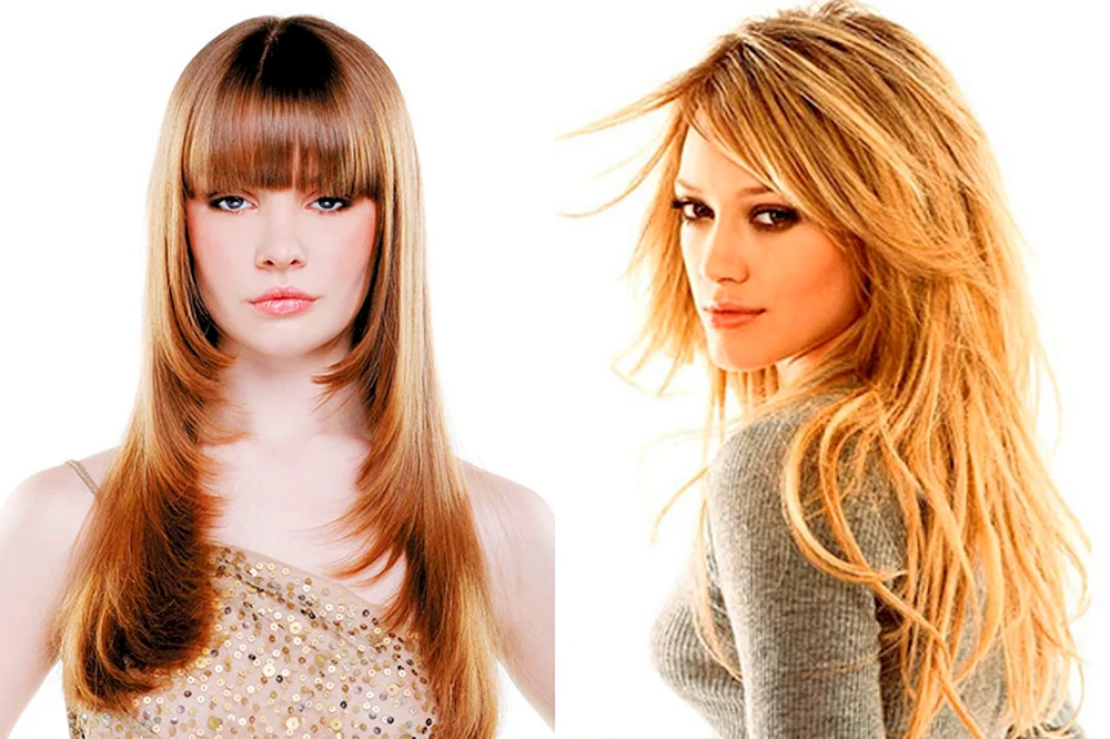 Cascade haircut with a ponytail and bangs