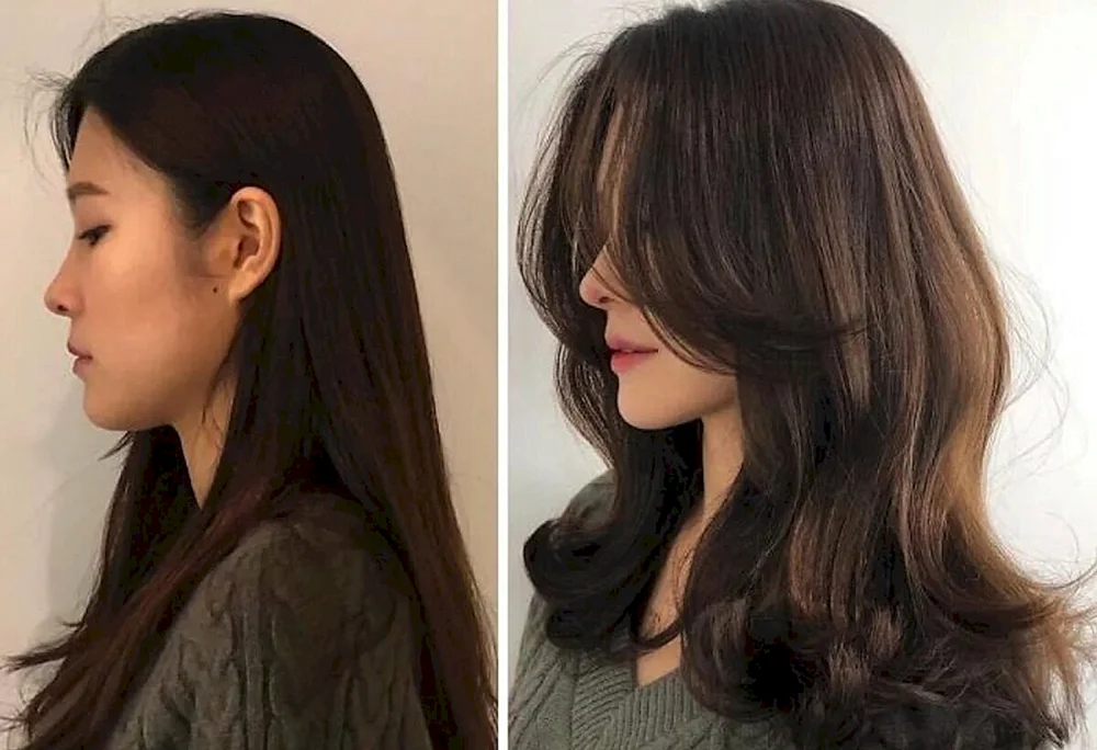 Cascade Haarschnitt für langes koreanisches Haar