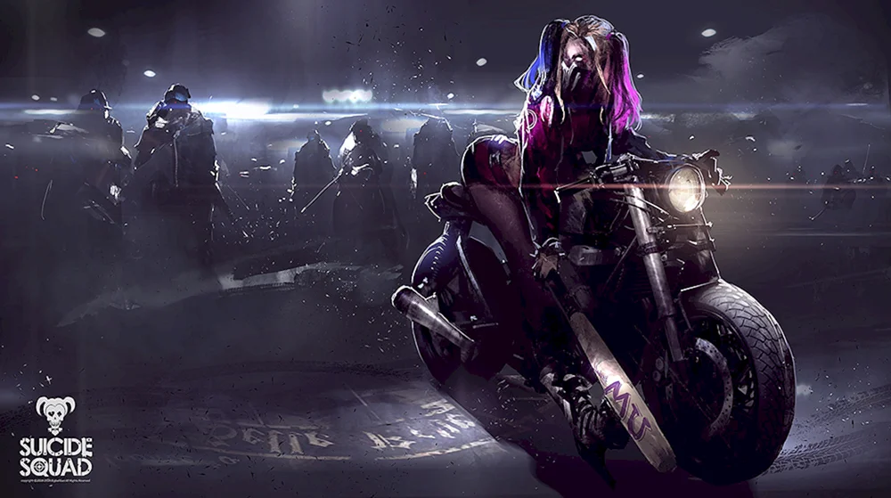 Harley Quinn auf einem Motorrad