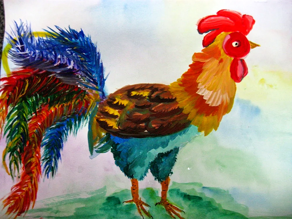 Hahn in Aquarell