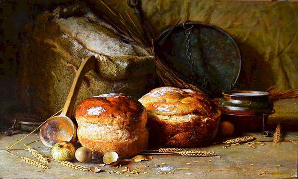 Künstler Yuri Nikolaev. Stilleben mit Brot Gemälde